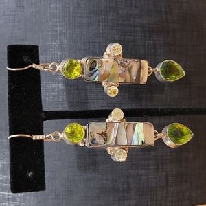 Abalone & Peridot 925 Silver Earrings